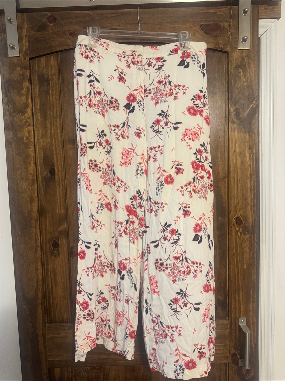 Worthington Cream Wide-Leg Pants with Pink Floral Print